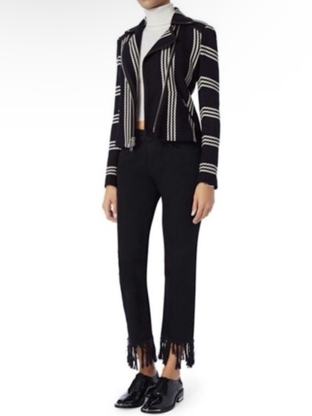 Veronica Beard Bailey Stripe Knit Moto Jacket